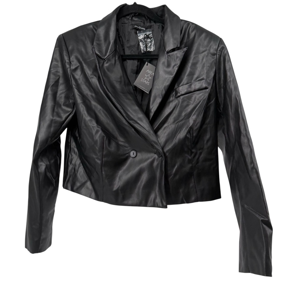 Area Stars Black Faux Leather Jacket with and Lapel Collar